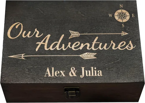 Miniatura 6 de Our Adventures Box, 8.5 x 8 x 2.5 pulgadas, caja de madera, caja de recuerdo, caja de memoria, caja de regalo, regalo de 5 aniversario, ideas