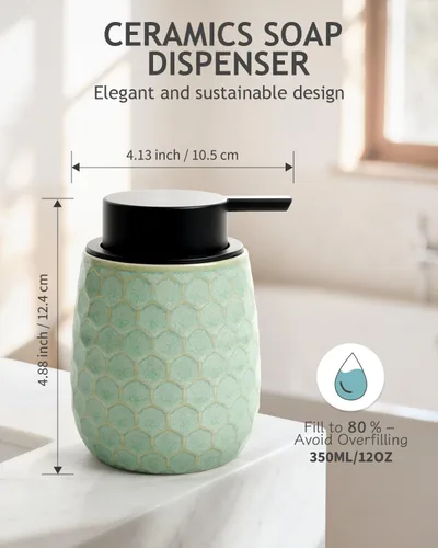 Miniatura 2 de Dispensador de jabón espumoso, dispensador de jabón de manos de espuma de cerámica de 12 onzas con diseño de panal para cocina o baño, dispensador