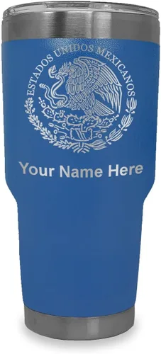 Miniatura 16 de LaserGram Vaso aislado al vacío de 20 onzas, bandera de México, grabado personalizado incluido (gris)