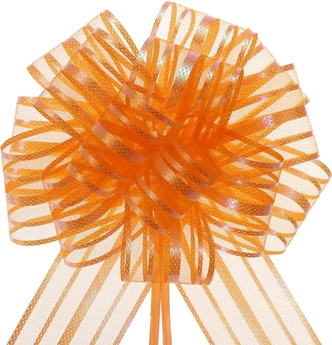 MECCANIXITY 5 lazos metálicos de organza de 6 pulgadas para envolver regalos, color naranja, para cestas de boda, regalos de Navidad, día de San