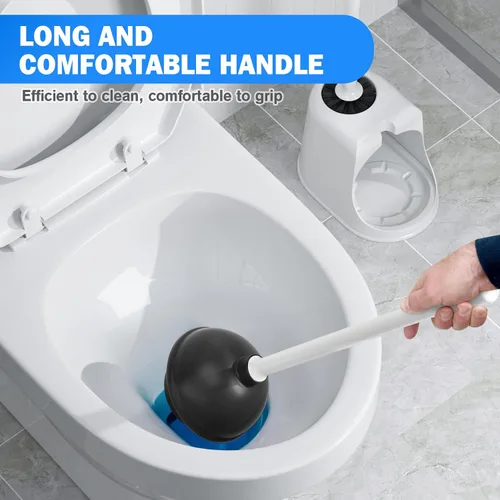 Miniatura 5 de Juego de émbolo y cepillo de inodoro con soporte, escobilla de inodoro y émbolo para desagüe de inodoro de 5.3 pulgadas, combo de limpieza de baño 2