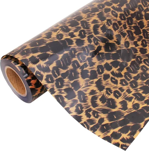 Threadart Película de vinilo termoadhesivo de lámina metálica de leopardo | Rollo personalizado de 50,8 cm de ancho por metros | Compatible con