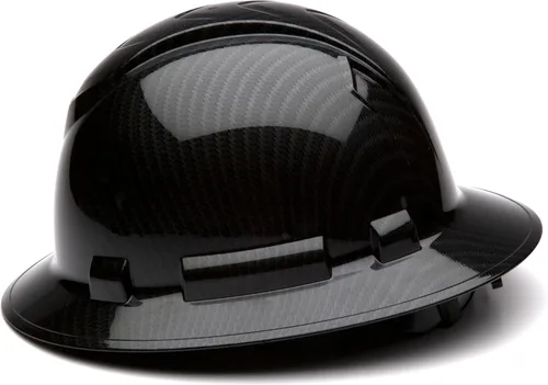 Miniatura 3 de Pyramex Ridgeline - Casco duro de ala completa con trinquete de 4 puntos, patrón de grafito negro brillante