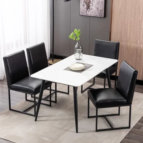 Miniatura 8 de BESTANO Sillas De Comedor - Juego de 2 sillas de comedor modernas negras tapizadas de piel sintética para cocina y comedor con marco de metal negro