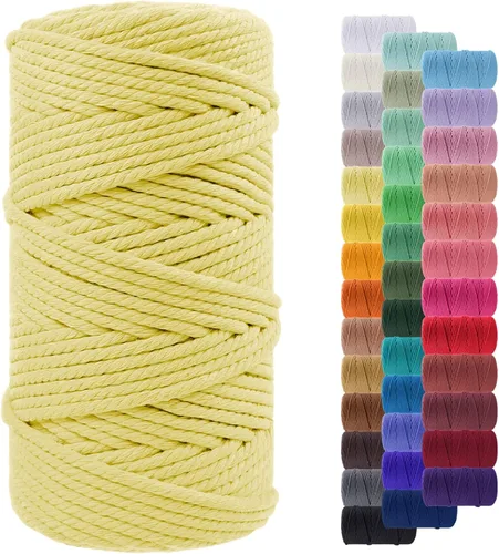 Miniatura 107 de Cuerda de macramé de 0.079 in para 219 yardas, cuerda de algodón natural para manualidades, hilo de cuerda de macramé de colores para colgar