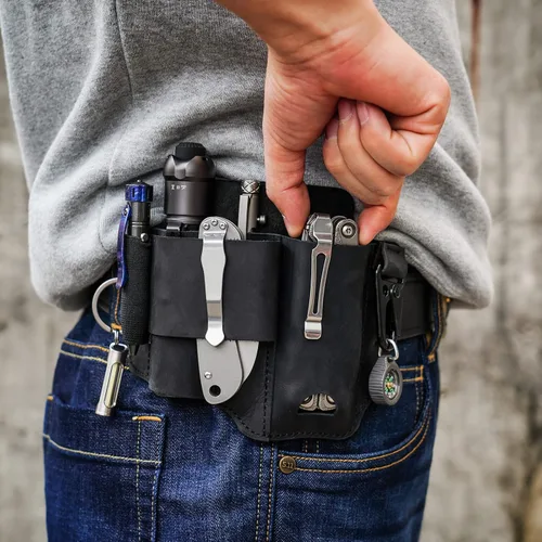 Miniatura 2 de Funda multiherramienta de cuero, organizador de cinturón EDC para herramientas Leatherman, linterna, bolígrafo y clip para llavero, duradero