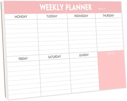 Bloc de planificación semanal: bloc de lista de tareas pendientes con horario diario y calendario, 52 hojas, papel de 3.53 oz/m², bloc de notas de