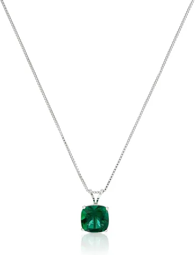 Collar con colgante de piedra preciosa cortada en damero tipo cojín de plata de ley (8mm), plata de ley, Verde, MCP3241W-SILCEM