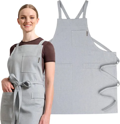 MEEMA Cooking Aprons for Women with Pockets | Comfortable One Size Fits All | Upcycled Adjustable Cross Back Aprons for Men