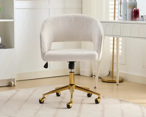 Miniatura 9 de Silla de Oficina para Casa Giratoria de Tela de Pana Silla de Escritorio Sillón de Acento Tapizado Sillas Modernas Capitoné con Base Dorada