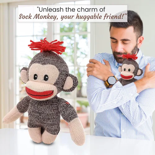 Miniatura 5 de Plushland Adorable mono calcetín, el original juguete de peluche tradicional tejido a mano, regalo para niños, bebés, adolescentes, niñas y niños