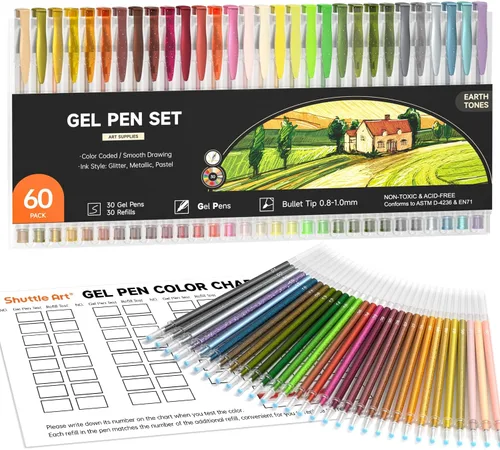 Miniatura 9 de Shuttle Art Bolígrafos de gel pastel, 24 colores pastel lechosos para papel negro, libros para colorear para adultos, dibujo, garabatos, Paquete