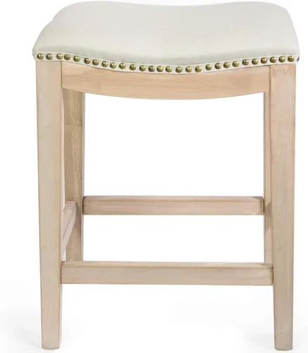 Miniatura 4 de Barton Juego de 2 taburetes de bar beige de 24 pulgadas, silla de montar sin espalda, acolchado de alta calidad para interiores y exteriores, cojín