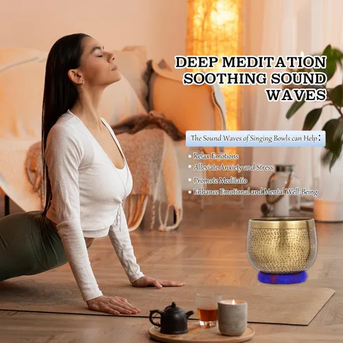 Miniatura 6 de Set de cuencos tibetanos de canto de Relaehih - martillados a mano en Nepal, cuenco de sonido para meditación, yoga, chakra, accesorios de Azul