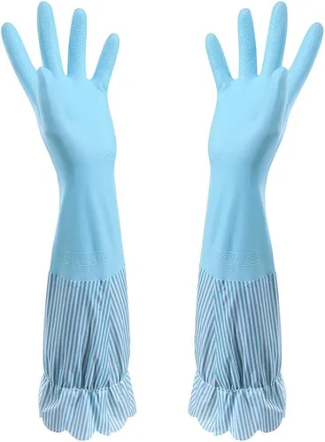 Miniatura 12 de RARITYUS Guantes de limpieza de cocina para el hogar, guantes de puño largo antideslizantes con forro de algodón impermeable