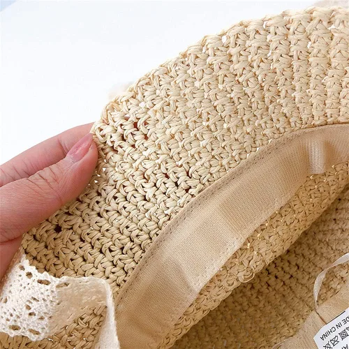 Miniatura 7 de Sombreros de paja para niñas pequeñas y plegables de ala ancha para verano, sombrero de paja para fotografía de bebé, sombreros de paja