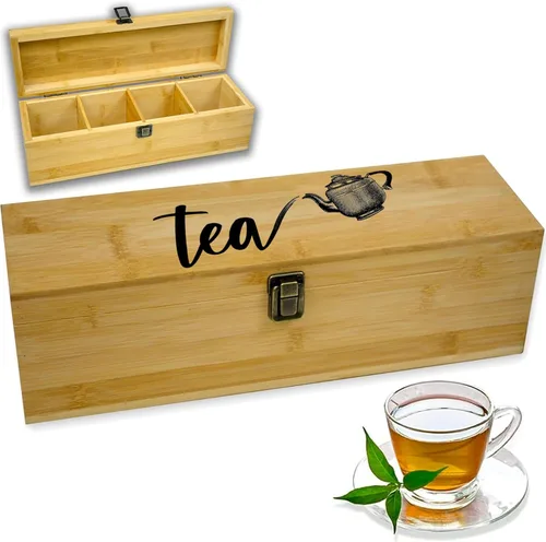 Miniatura 13 de Caja Organizadora de Té de Bambú Libre de Químicos Ecológica Grande, Alta, Compartimentos Ajustables Cofre de Almacenamiento de Madera Natural