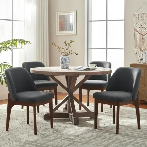 Miniatura 20 de VKNOW Juego de 2 sillas de comedor modernas, sillas de cocina de piel sintética con patas de madera, sillas laterales tapizadas para cocina, Beige