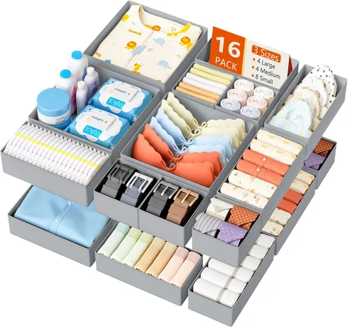 Miniatura 19 de DIMJ Organizador de cajones de ropa – Paquete de 20 contenedores organizadores de cajones de armario para almacenamiento de ropa de bebé, Blanco