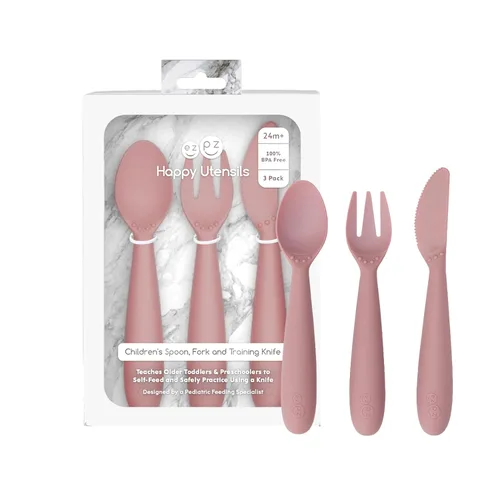 Miniatura 19 de ezpz Cuchara pequeña (paquete de 2 en azul) – Más de 6 meses – Cuchara 100% de silicona para el destete LED del bebé + purés – Diseñada por un