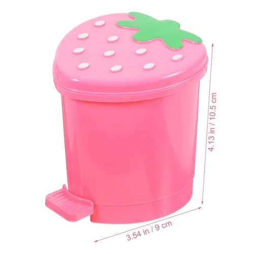Miniatura 2 de NUOBESTY Mini basurero de escritorio de fresa con tapa de 4.13 x 3.54 pulgadas, lindo cubo de basura rosa para escritorio de oficina en casa