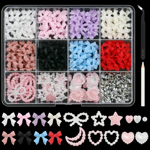 Miniatura 10 de Artdone 12 cajas de diamantes de imitación para uñas, gemas de diamantes de uñas, aretes de cristal de uñas y lentejuelas para uñas, kit con 1 pinza