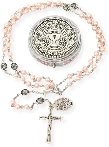 Miniatura 9 de Nazareth Store Collar de rosario de perlas de 0.315 in con medalla de San Miguel y centro de mesa de cáliz Rosarios de la Santa Comunión