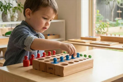 Miniatura 2 de BOHS Montessori - Bloques de cilindros con pomos, 6 clavijas / 6.7 pulgadas, juguetes coloridos de madera para la escuela temprana en casa, juego