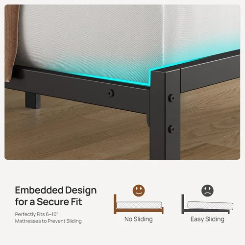 Miniatura 9 de Rolanstar Base de cama de tamaño matrimonial con estación de carga, base de cama LED matrimonial con cabecera de almacenamiento tapizada, cama