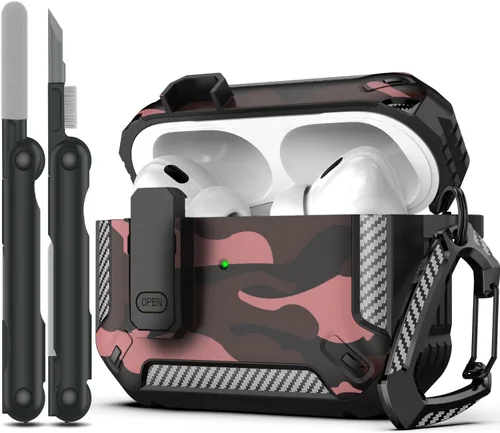Miniatura 28 de RFUNGUANGO Funda protectora para AirPods Pro de 2ª generación con kit de limpieza, funda rígida militar con cerradura para funda de carga de AirPod