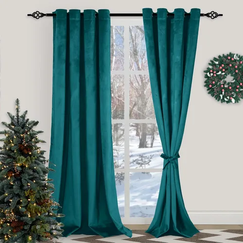 Miniatura 33 de XWZO Cortinas de terciopelo azul de 63 pulgadas de largo, elegantes cortinas de lujo suaves para sala de estar, aislamiento térmico, oscurecimiento