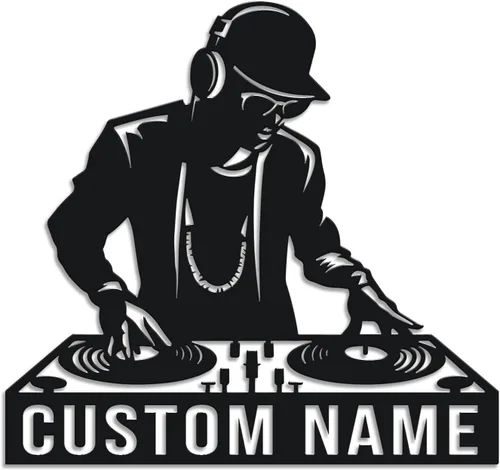 Miniatura 10 de Letrero de metal personalizado para DJ, arte de pared musical con nombre personalizado, decoración de estudio de disc jockey, regalo temático