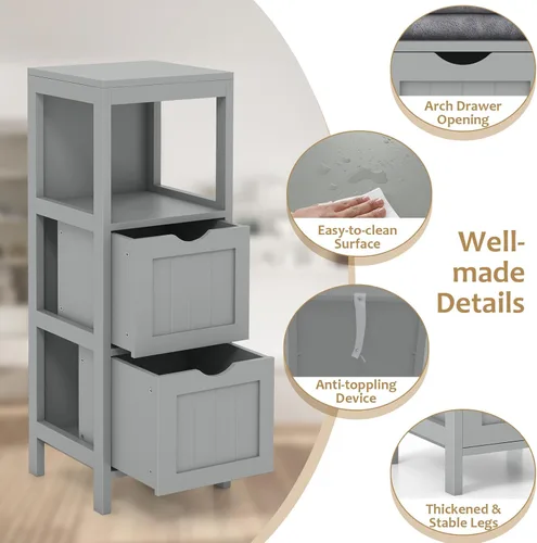 Miniatura 5 de Giantex Organizador de baño y armario de almacenamiento, soporte organizador de almacenamiento con 2 cajones extraíbles, dispositivo anti-caída