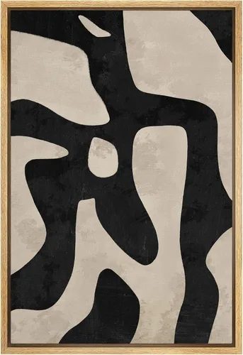 Miniatura 22 de SIGNFORD - Lienzo enmarcado para pared, arte de pintura grunge duotono blanco bronceado, trazos abstractos, formas ilustradas, arte moderno