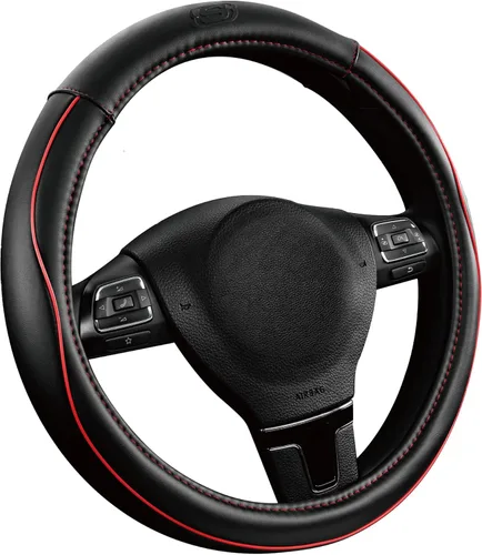 Skechers Funda de volante de espuma viscoelástica, Funda de volante de microfibra con ribete y cuero deportivo de ajuste universal de 14" 1/2-15"