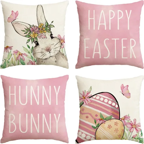 Miniatura 11 de AVOIN colorlife Juego de 4 fundas de almohada verdes de conejo de Pascua feliz de Pascua, 16 x 16 pulgadas, diseño de conejito de Pascua para sofá