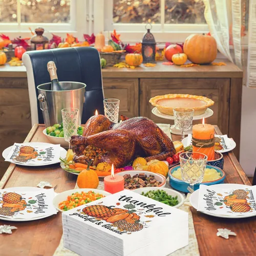 Miniatura 5 de 60 servilletas de papel de Acción de Gracias, servilletas de almuerzo de Acción de Gracias, servilletas de fiesta de calabaza de otoño, servilletas