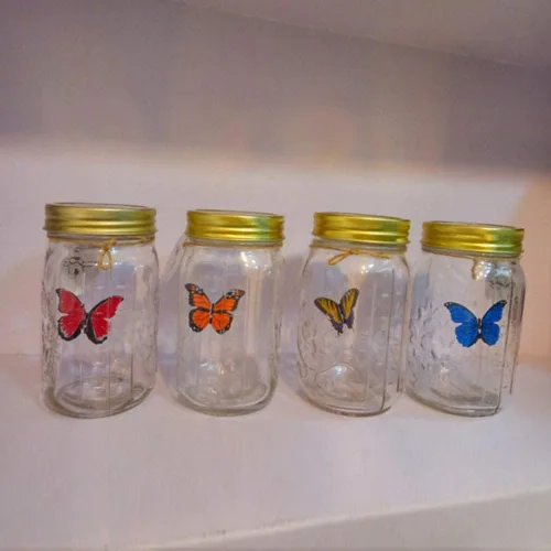 Miniatura 4 de Mariposa en un frasco de cristal, tarro de lámpara LED Hsxxf con mariposa animada en un tarro para activar la decoración de regalo (rojo)