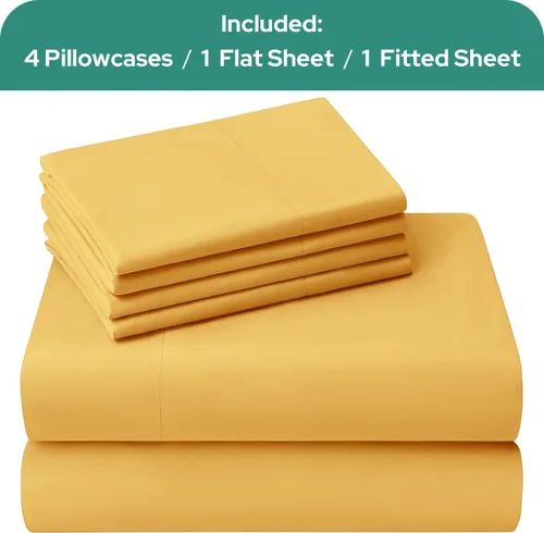 Miniatura 4 de HOMEIDEAS Sábanas de cama tamaño King – Juego de 6 piezas (dorado) – Sábanas de microfibra cepillada extra suave 1800, bolsillo profundo, sin