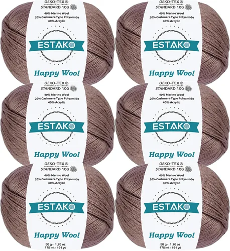 Miniatura 36 de Estako Happy Wool (paquete de 2 madejas) 40% lana merino 20% cachemira tipo poliamida 40% acrílico peso fingering hilo suave para tejer y crochet