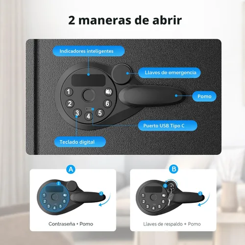 Miniatura 4 de Caja de seguridad Bonsaii, caja de seguridad grande de 1.2 pies cúbicos para documentos, nuevo tipo de cerradura con teclado digital, estante
