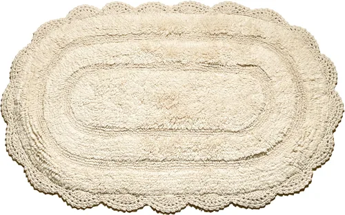 Miniatura 75 de Chardin home Alfombra de baño de ganchillo beige, alfombra de baño ovalada 100% algodón con borde de ganchillo artesanal hecho a mano, alfombra
