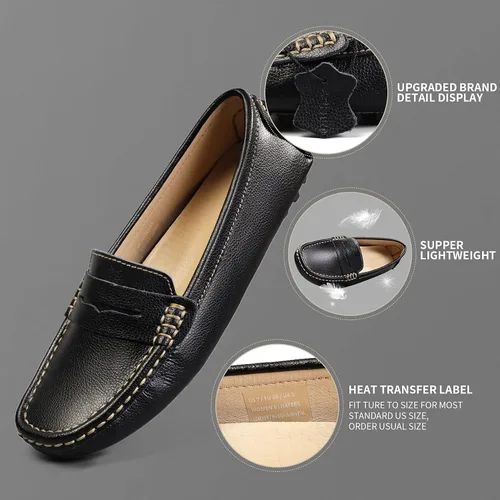 Miniatura 4 de Artisure Mocasines clásicos de cuero genuino para mujer, mocasines de conducción, mocasines casuales sin cordones, zapatos de barco cómodos y a