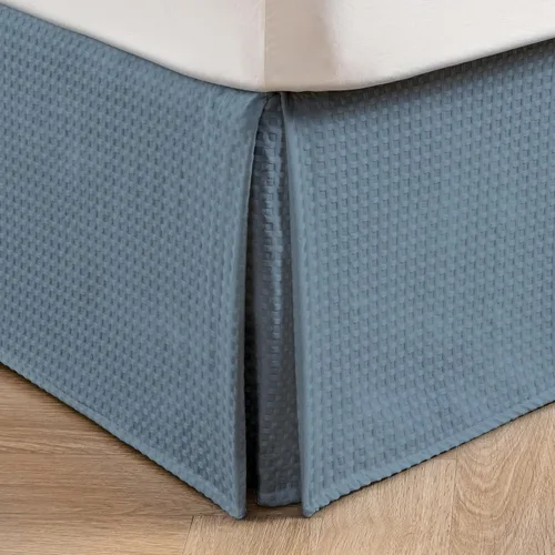 Miniatura 14 de MIYE Falda de cama plisada con tejido de gofre, volante de polvo a medida con caída de 12 pulgadas, ajuste fácil, lavable a máquina, sin esquinas