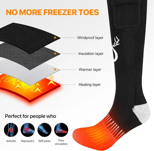 Miniatura 8 de SNOW DEER Calcetines calefactables, calentador de pies eléctrico con batería recargable para hombres y mujeres, invierno, esquí, caza, camping
