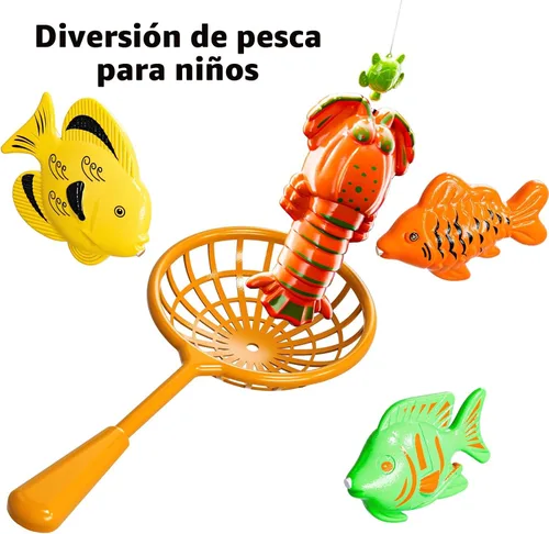 Miniatura 3 de TEMI - Juego de pesca para niños de 3, 4, 5, 6, 7, 8 años, juego de baño con 51 peces para niños pequeños, juguete con caña magnética y red