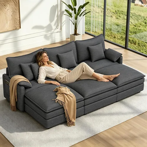 Miniatura 25 de Vesgantti 74" Cloud Couch for Living Room, 2 Seaters Deep Seat Sectional Modular Sofa, Double Cushion Corduroy Small Sofas Living Room Couches for