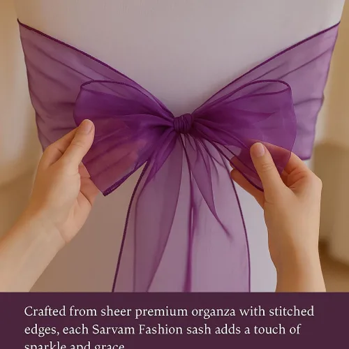 Miniatura 8 de Elegantes bandas de organza para silla, bandas de tela transparente para bodas, fiestas y eventos especiales, (paquete de 10 unidades, rosa bebé)