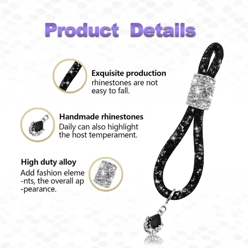 Miniatura 3 de Llavero de cristal para mujer, accesorios de llavero con diamantes de imitación, decoración universal de moda para llavero de automóvil (negro)