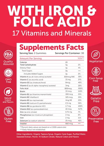 Miniatura 5 de Paquete de gomitas prenatales y vitamina D3 de Lunakai - Multivitamínico en gomitas para el embarazo con hierro y ácido fólico - Suplemento de apoyo